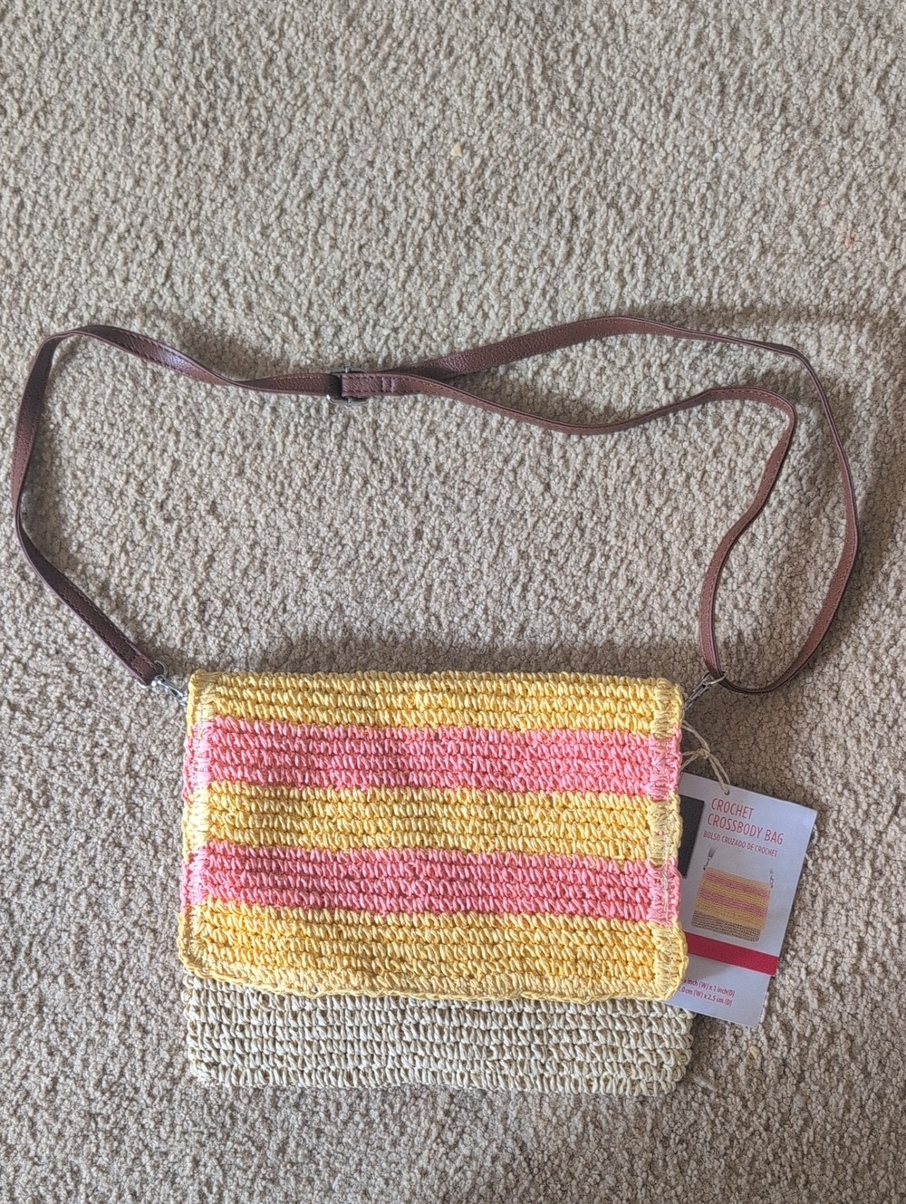 Kids Crochet Crossbody Bag - Pink & Yellow Stripe